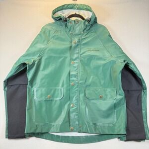 LaCrosse Mens Waterproof Rain Jacket Green Hooded Snap Front Cargo Pocket Size M